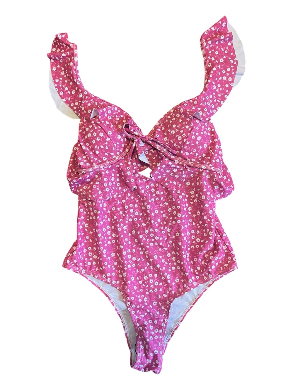 SHEIN Hot Pink Floral Ruffle One-Piece Swimsuit